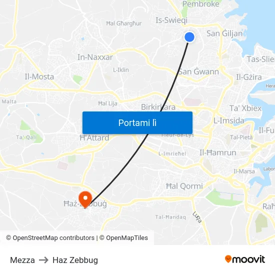 Mezza to Haz Zebbug map