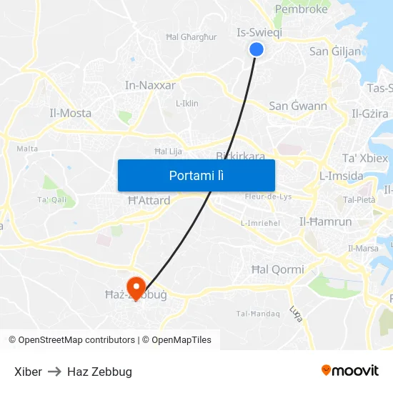 Xiber to Haz Zebbug map