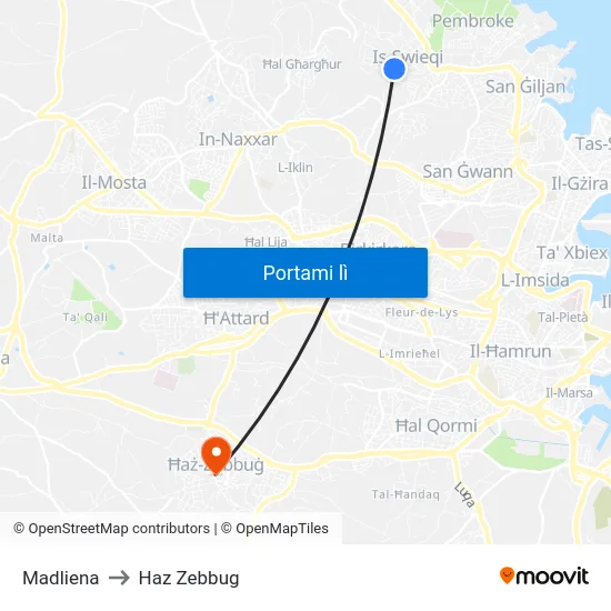 Madliena to Haz Zebbug map