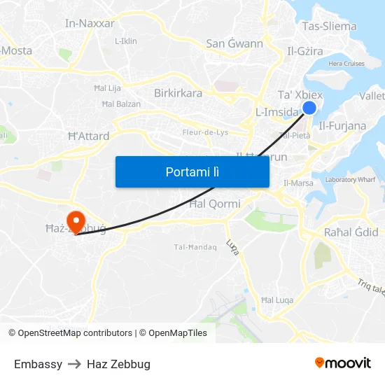 Embassy to Haz Zebbug map