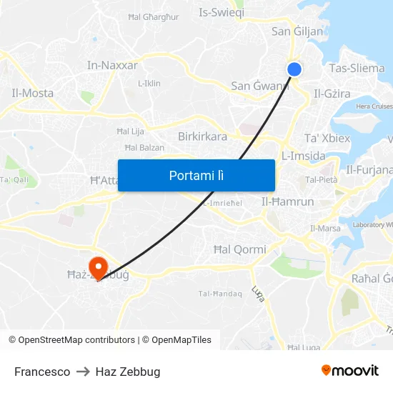 Francesco to Haz Zebbug map