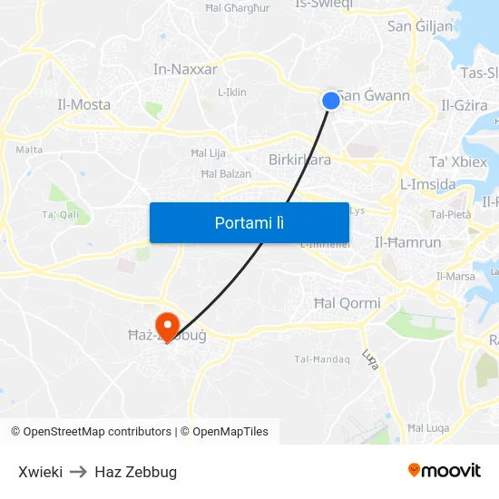Xwieki to Haz Zebbug map