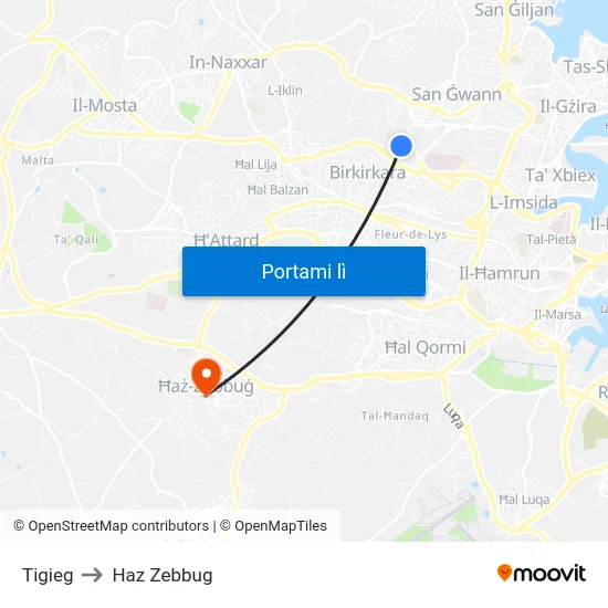 Tigieg to Haz Zebbug map