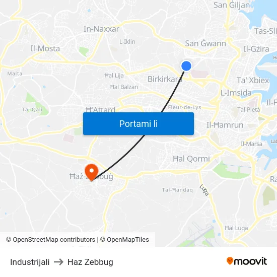 Industrijali to Haz Zebbug map