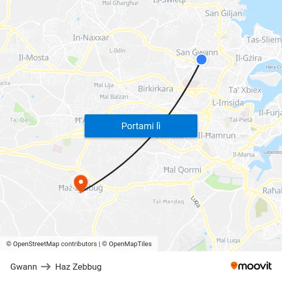 Gwann to Haz Zebbug map