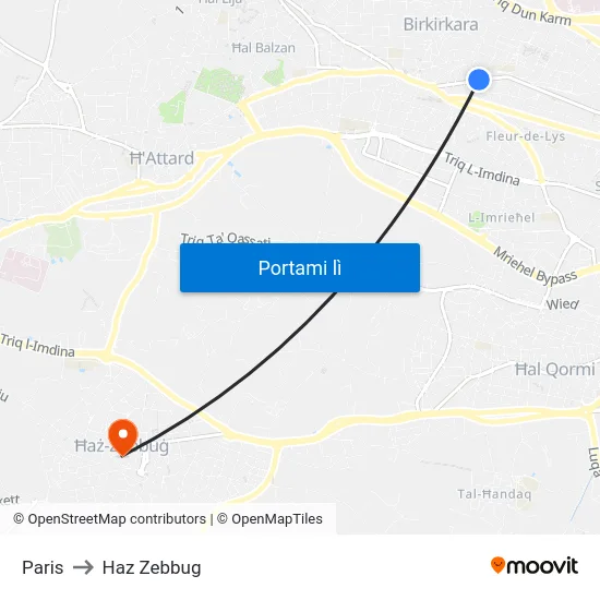 Paris to Haz Zebbug map