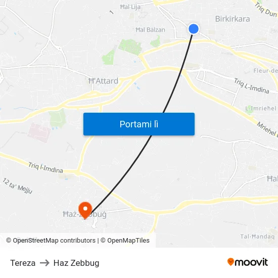 Tereza to Haz Zebbug map