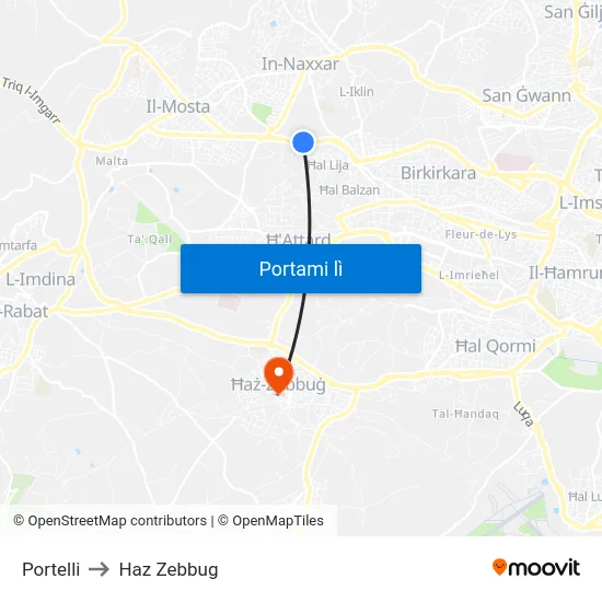 Portelli to Haz Zebbug map