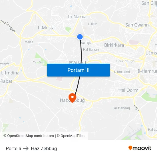 Portelli to Haz Zebbug map