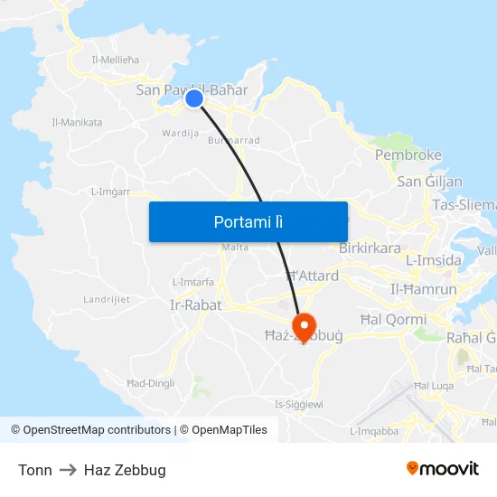 Tonn to Haz Zebbug map