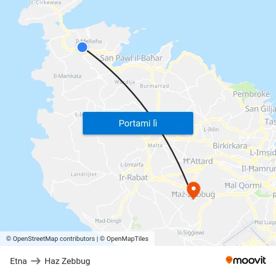 Etna to Haz Zebbug map