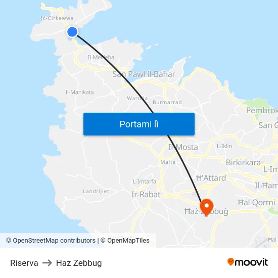 Riserva to Haz Zebbug map