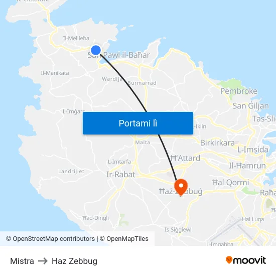 Mistra to Haz Zebbug map