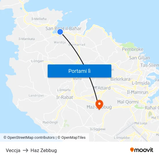 Veccja to Haz Zebbug map