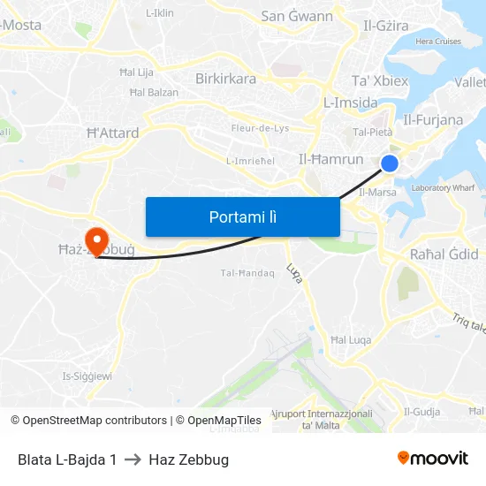 Blata L-Bajda 1 to Haz Zebbug map