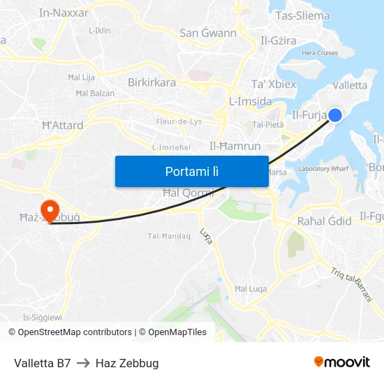 Valletta B7 to Haz Zebbug map
