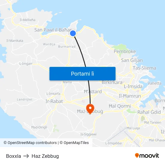 Boxxla to Haz Zebbug map