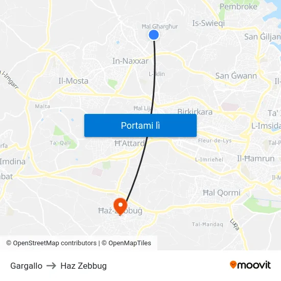Gargallo to Haz Zebbug map