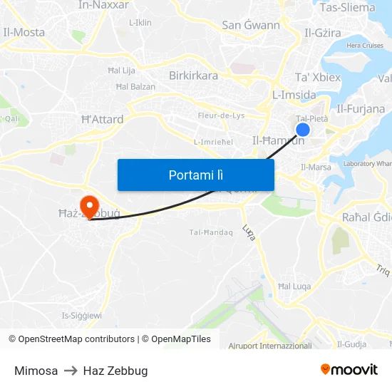 Mimosa to Haz Zebbug map