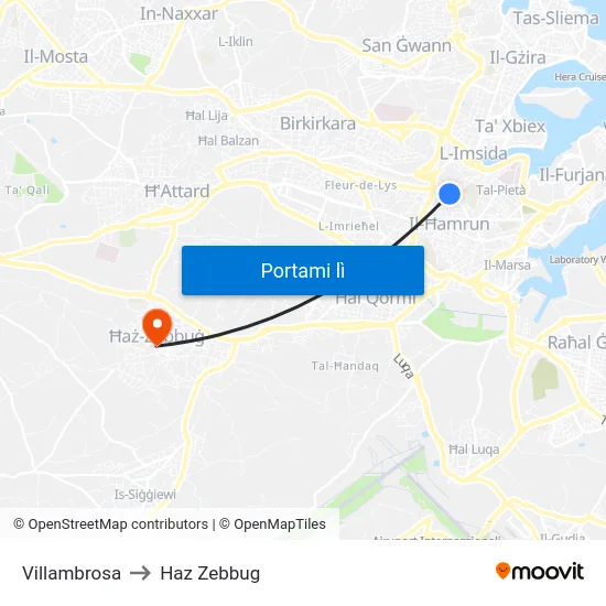 Villambrosa to Haz Zebbug map