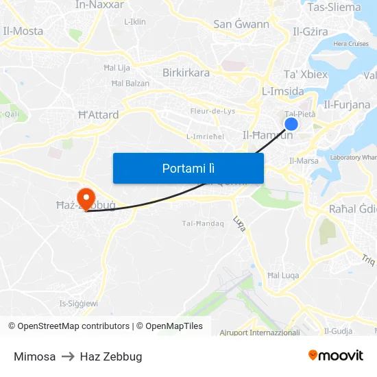 Mimosa to Haz Zebbug map