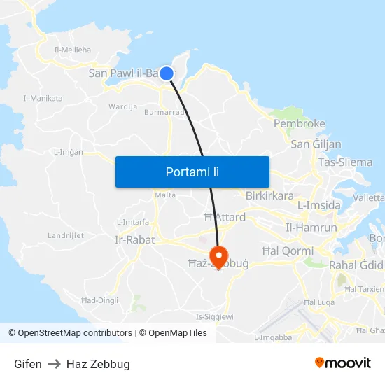Gifen to Haz Zebbug map