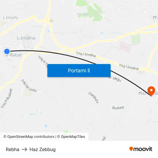 Rebha to Haz Zebbug map