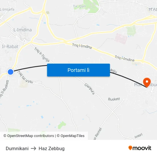 Dumnikani to Haz Zebbug map