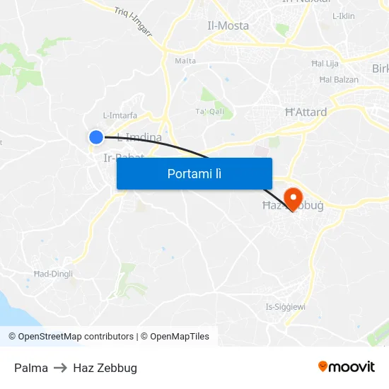 Palma to Haz Zebbug map