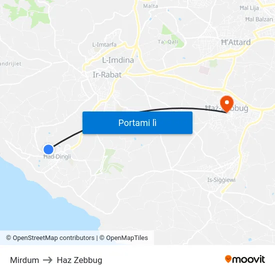 Mirdum to Haz Zebbug map