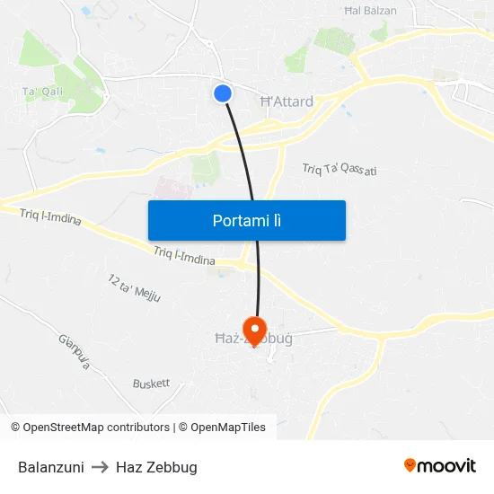 Balanzuni to Haz Zebbug map