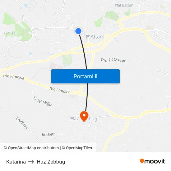 Katarina to Haz Zebbug map