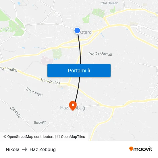 Nikola to Haz Zebbug map