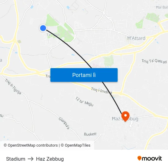 Stadium to Haz Zebbug map