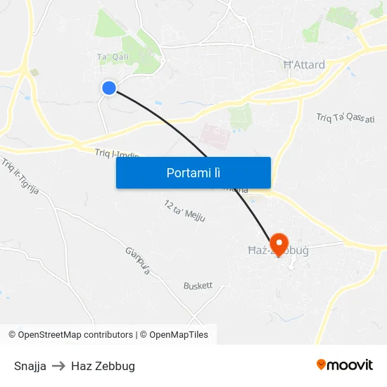 Snajja to Haz Zebbug map