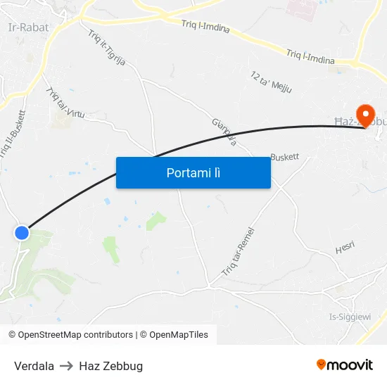 Verdala to Haz Zebbug map