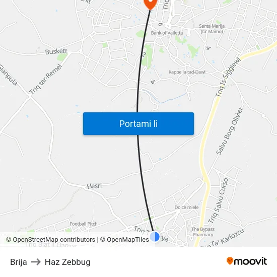 Brija to Haz Zebbug map