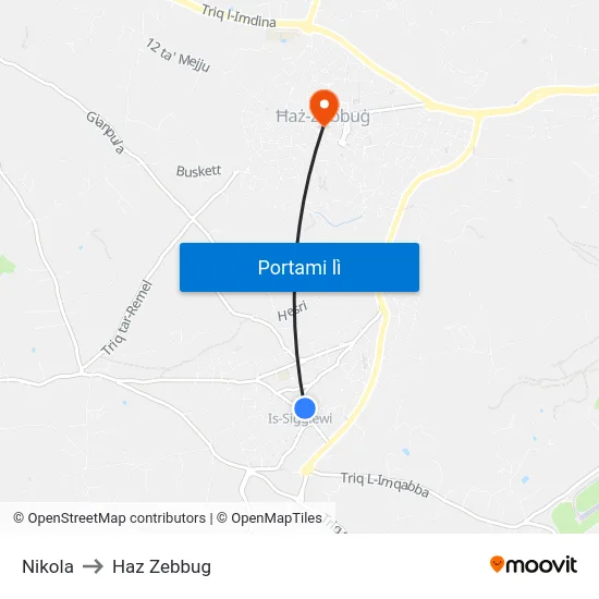 Nikola to Haz Zebbug map