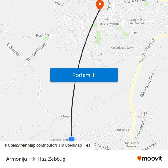 Armonija to Haz Zebbug map