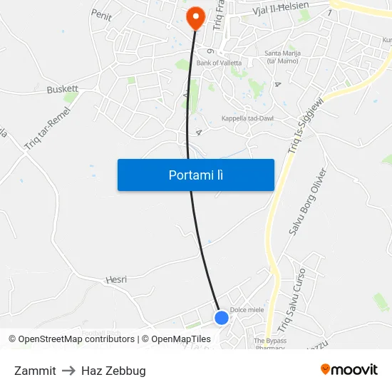 Zammit to Haz Zebbug map