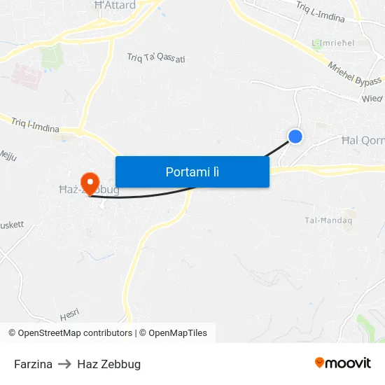 Farzina to Haz Zebbug map