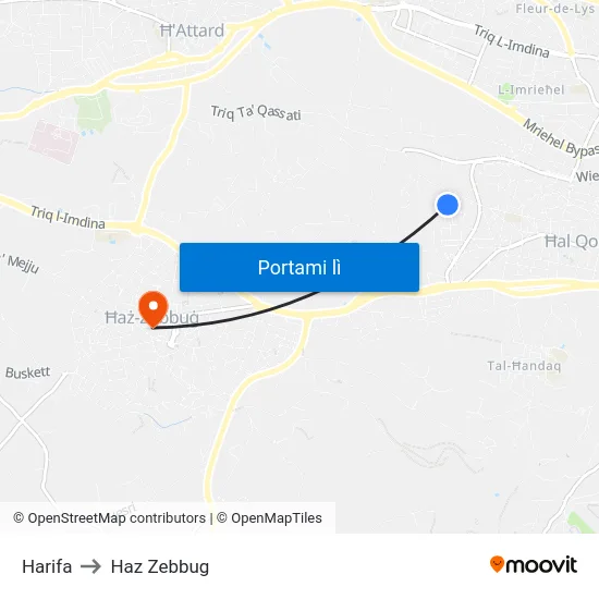 Harifa to Haz Zebbug map