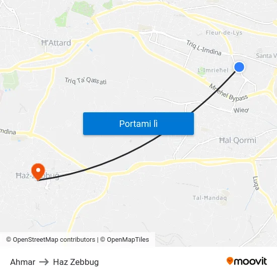 Ahmar to Haz Zebbug map
