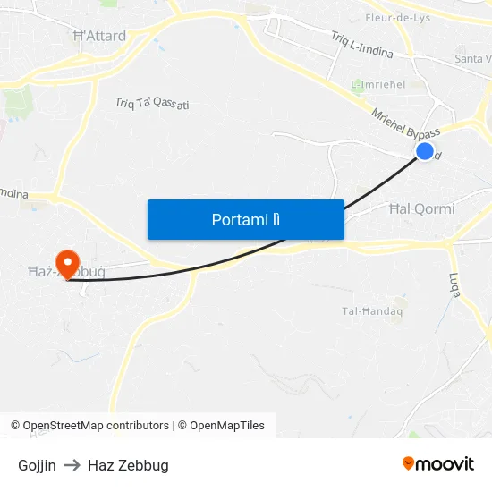 Gojjin to Haz Zebbug map