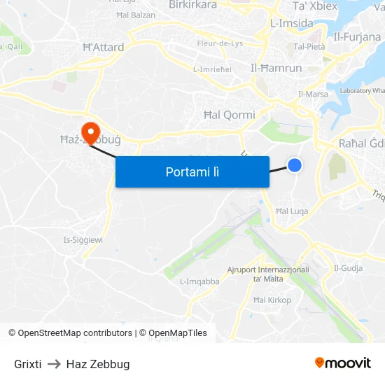 Grixti to Haz Zebbug map
