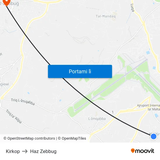 Kirkop to Haz Zebbug map