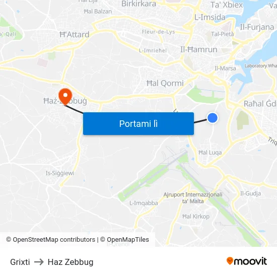 Grixti to Haz Zebbug map