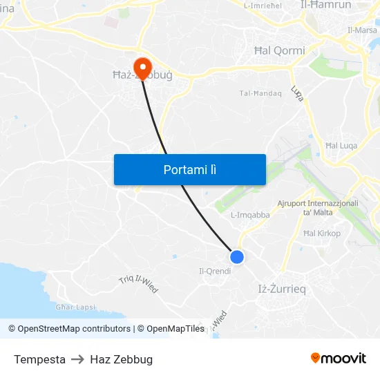 Tempesta to Haz Zebbug map