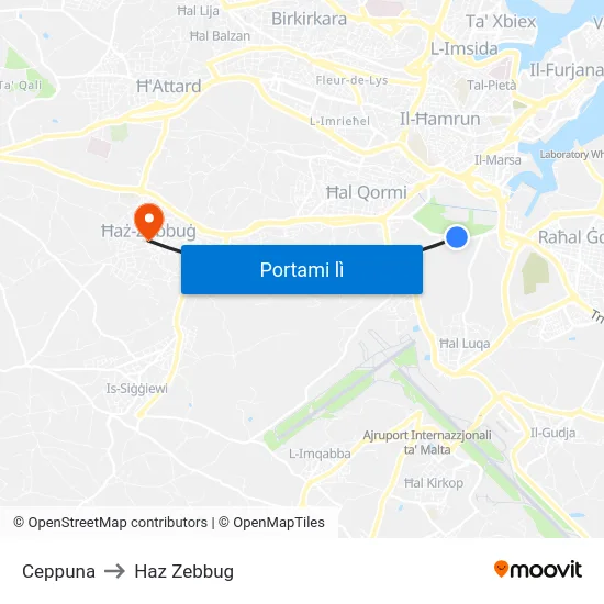 Ceppuna to Haz Zebbug map