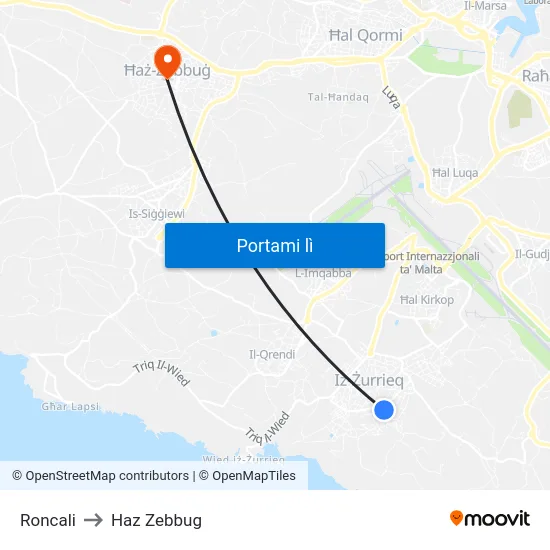 Roncali to Haz Zebbug map